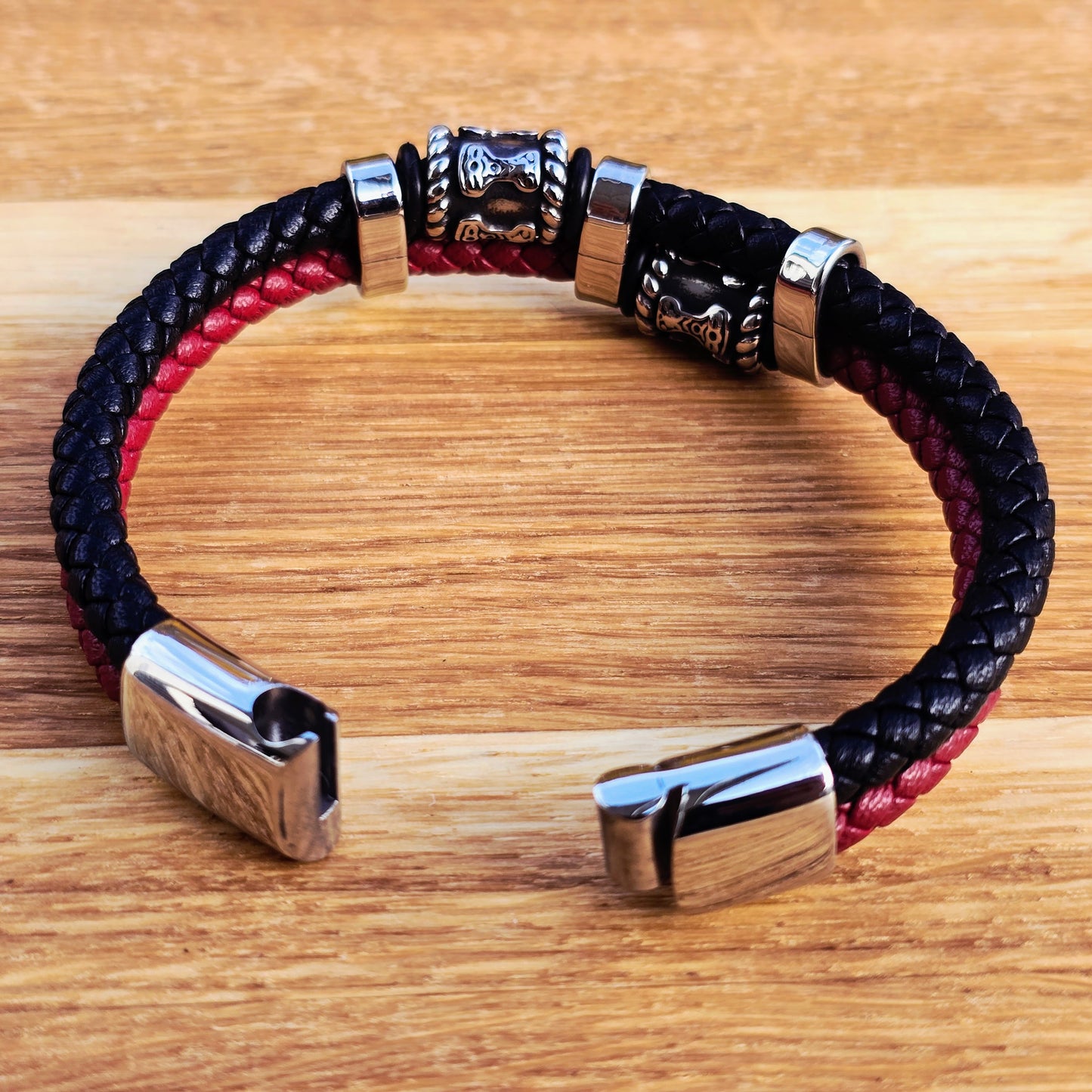 Armband "Mjölner Twin Leather" (Schwarz / Rot)