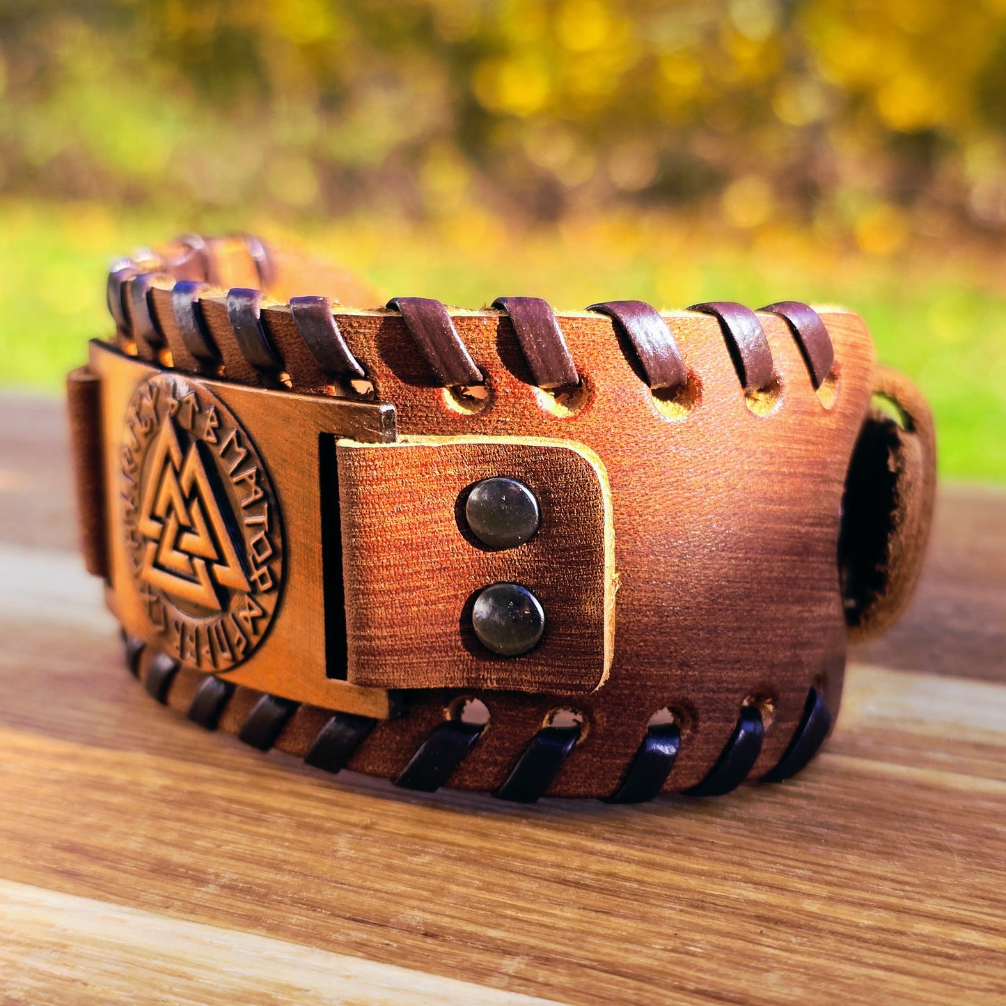 Armband Valknut Premiumleder (Braun)
