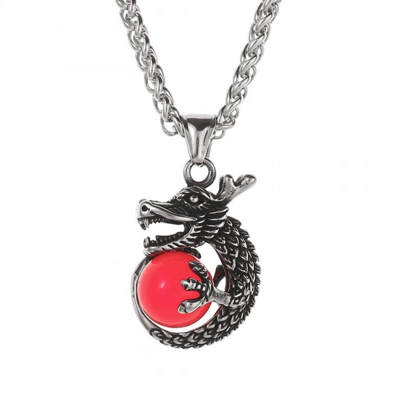 Halskette „Babydrache“ mit roter Kugel