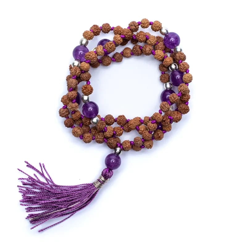 Mala "Rudraksha & Ametist" 108 pärlor