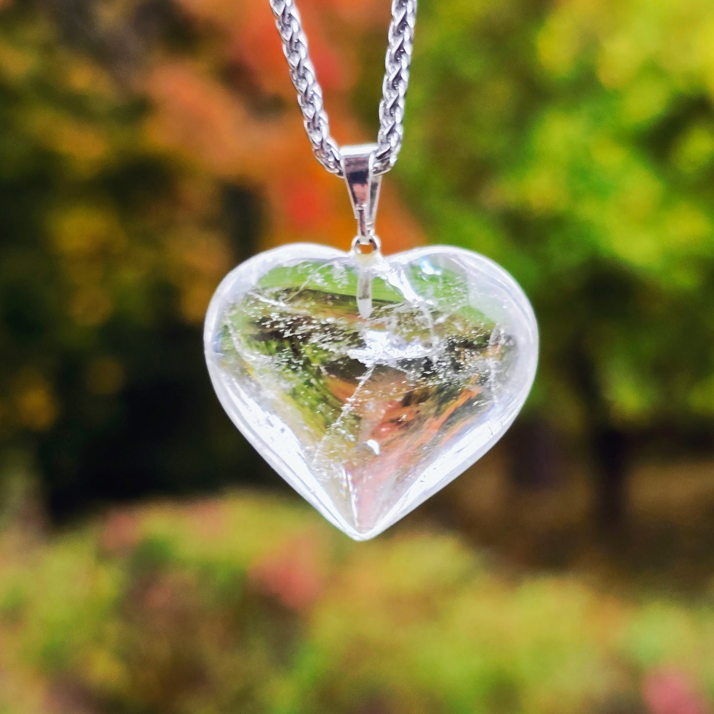 Bergkristall Hjärtpendant med Halsband 2mm