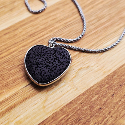 Lavasten hjärtformat med Halsband rostfritt stål