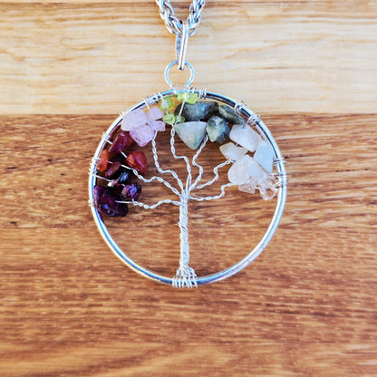Ädelstenhalsband „Chakra-Livets träd“ Silver XL