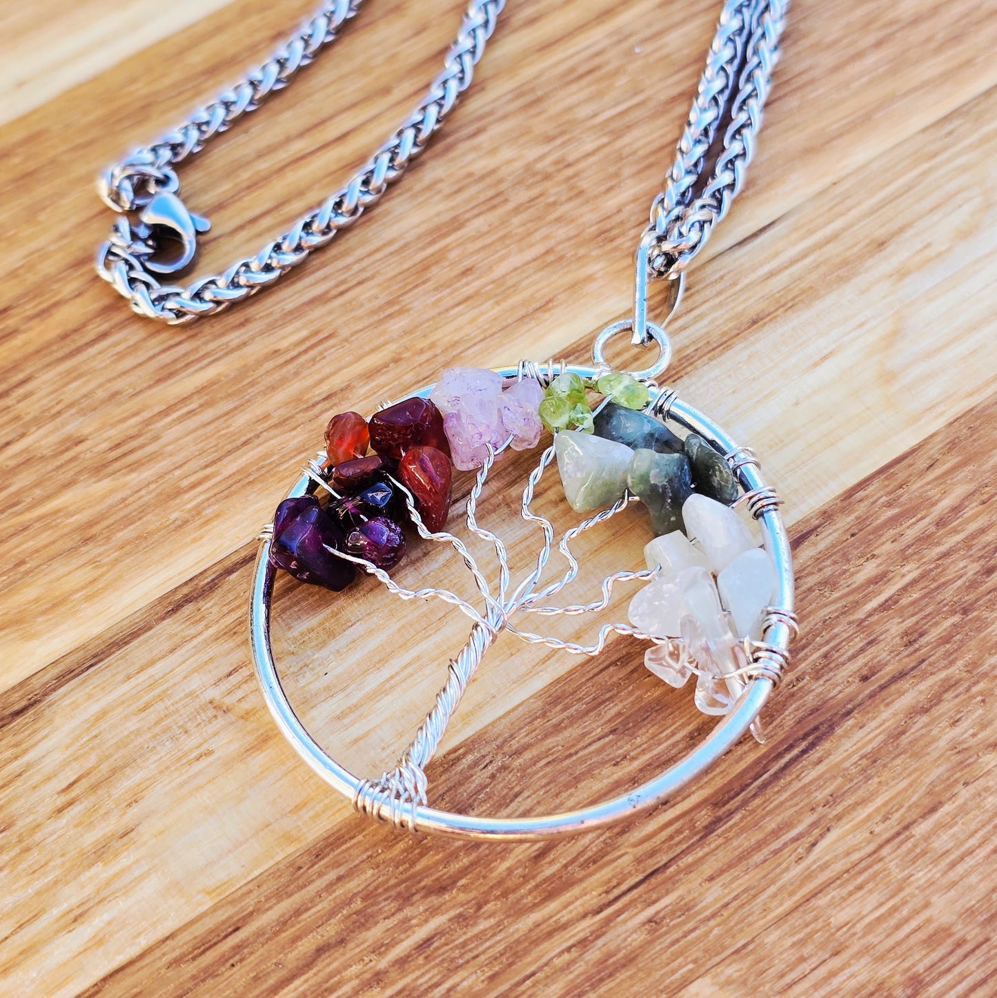 Ädelstenhalsband „Chakra-Livets träd“ Silver XL