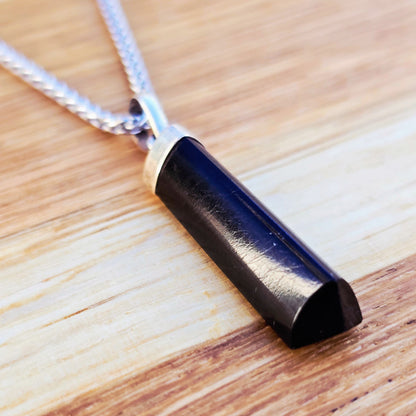 Ädelstenhalsband Svart Turmalin, 925 sterlingsilver 