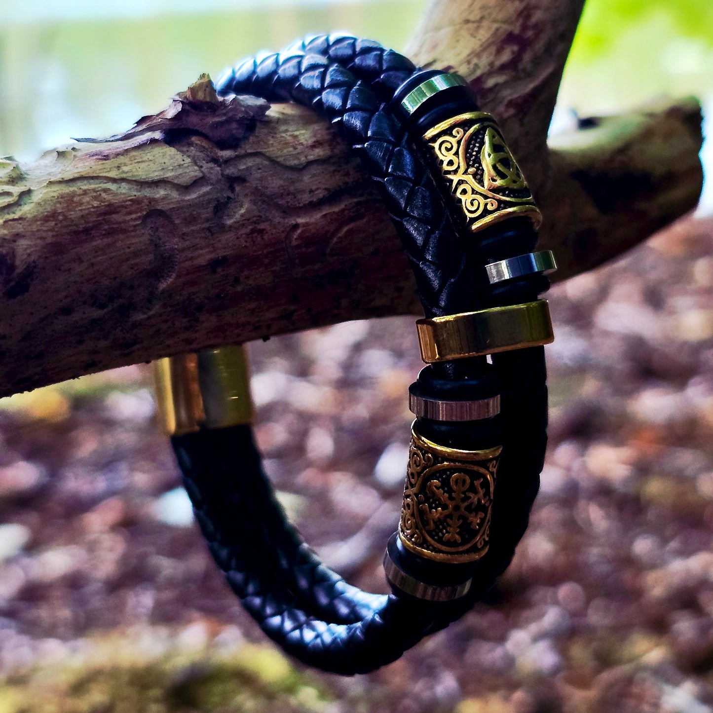 Bracelet "Vegvisir and Valknut Dubbla" (Dual Tone)