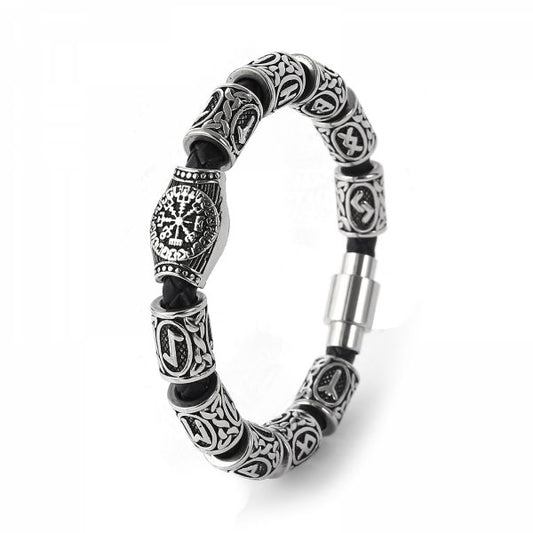 Norse Beads-armband „Silber“ – Edelstahl & Leder