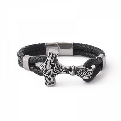 Armband „Mjölnir Asgard Knot“ Leder (Silber)