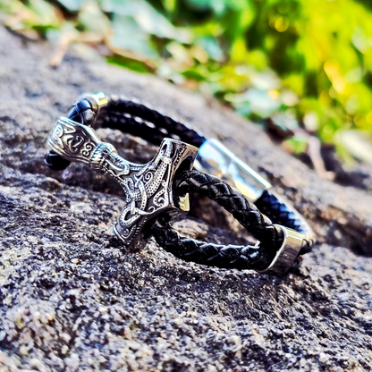 Armband „Mjölnir Asgard Knot“ Leder (Silber)
