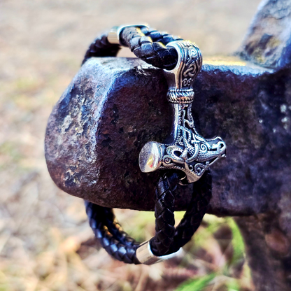Armband „Mjölnir Asgard Knot“ Leder (Silber)