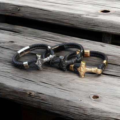 Armband „Mjölnir Asgard Knot“ Leder (Silber)