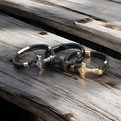Armband „Mjölnir Asgard Knot“ Leder (Gold)