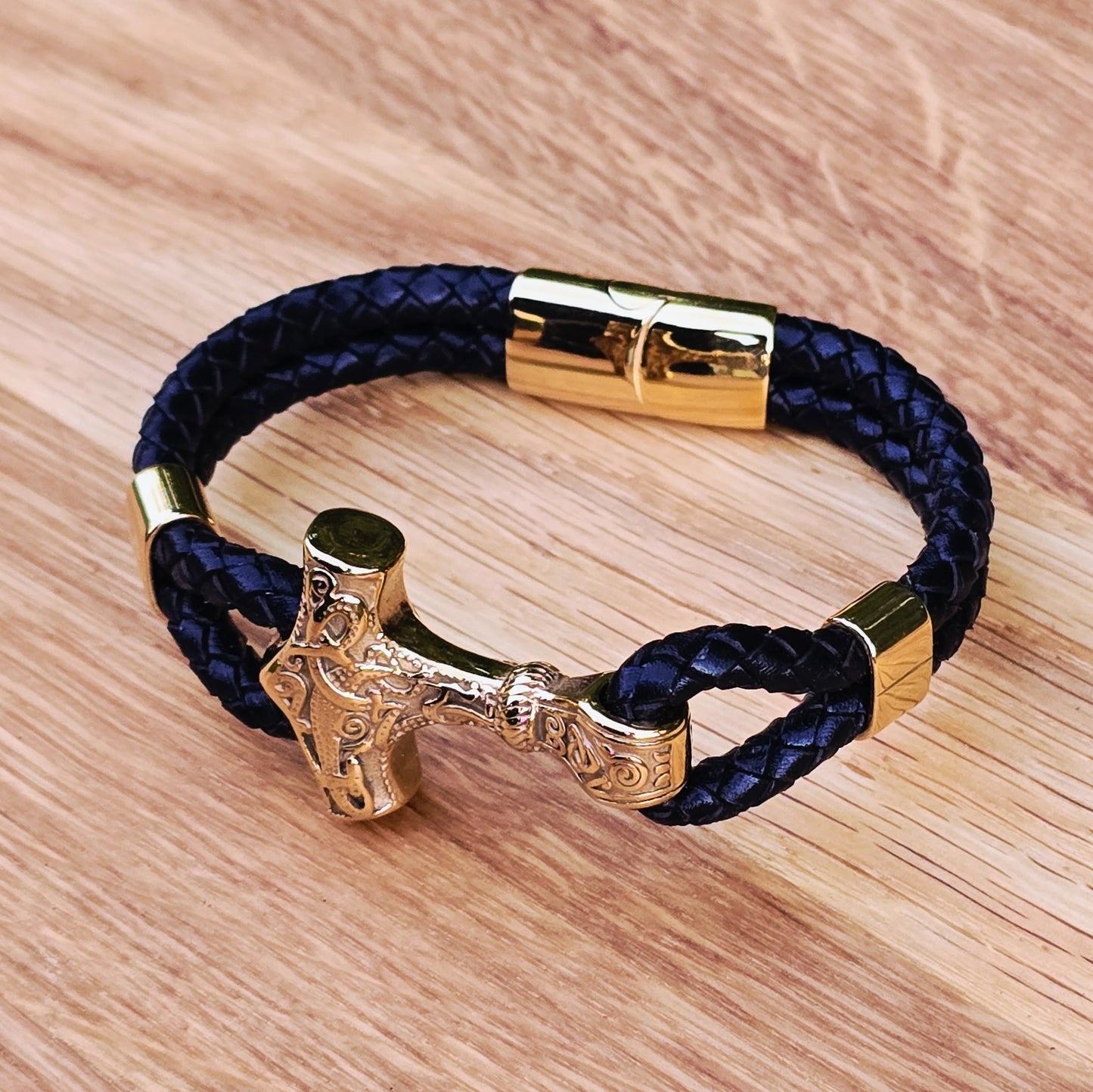 Armband „Mjölnir Asgard Knot“ Leder (Gold)