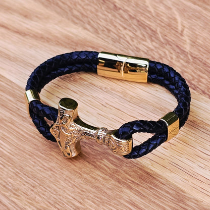 Armband „Mjölnir Asgard Knot“ Leder (Gold)