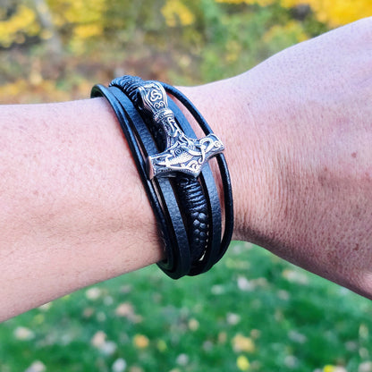 Bracelett Leather "Mjönir-fimm"