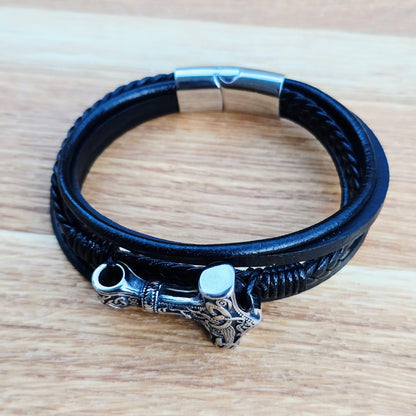Bracelett Leather "Mjönir-fimm"