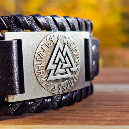 Armband Valknut Premiumleder (Schwarz)