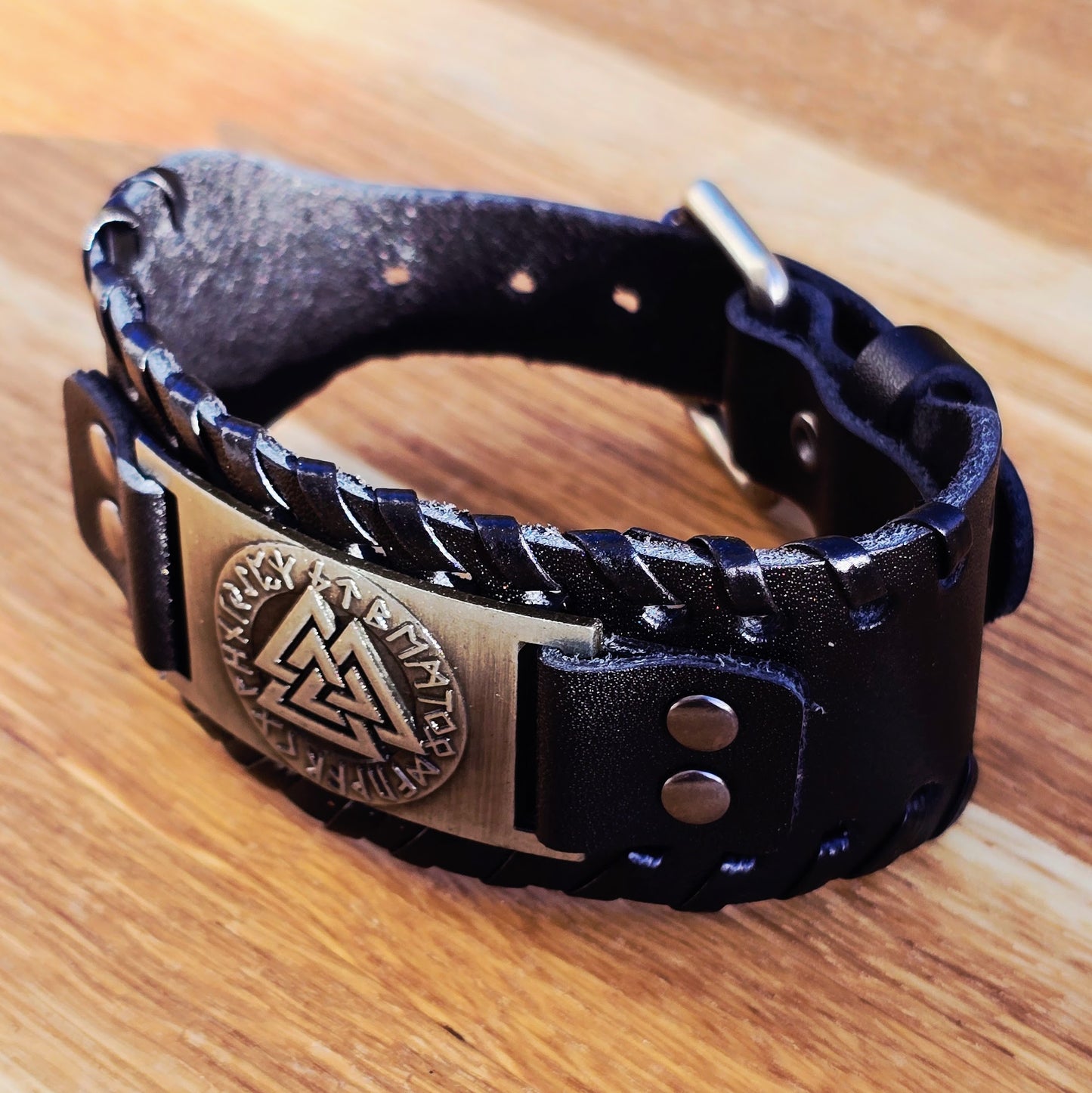 Armband Valknut Premiumleder (Schwarz)
