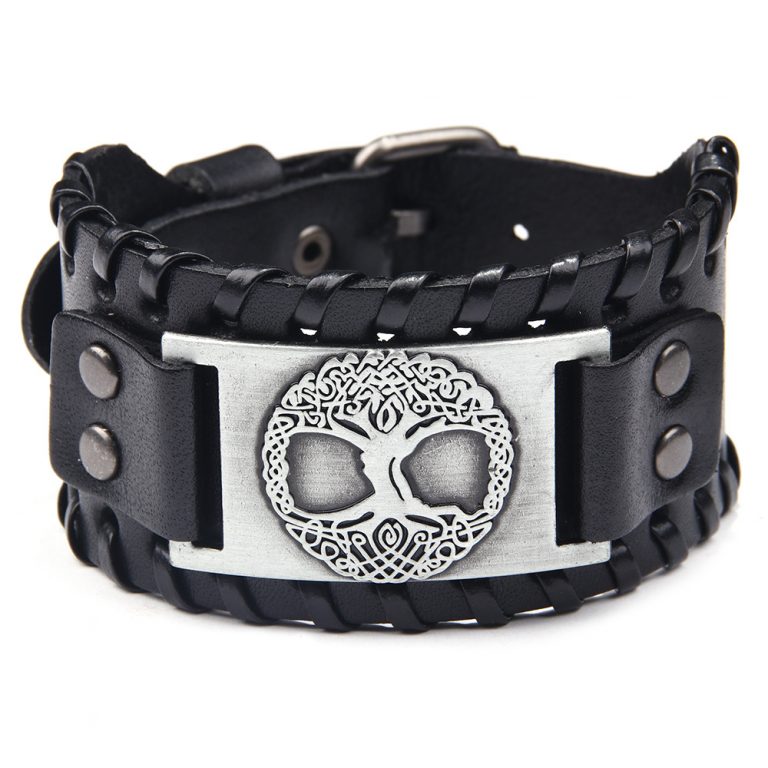 Yggdrasil Premium-Lederarmband (Schwarz)