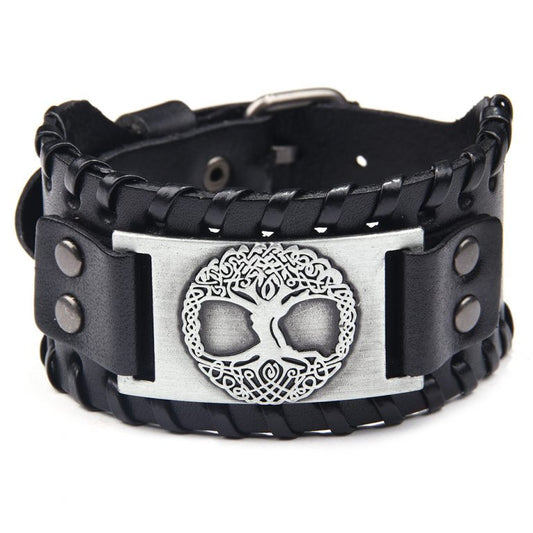 Yggdrasil Premium-Lederarmband (Schwarz)