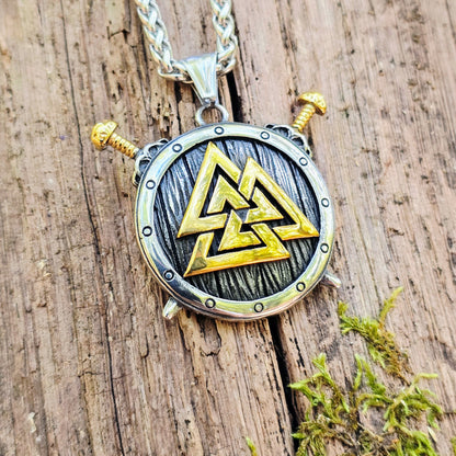 Necklace “Valknut Shield” (Dual Tone)