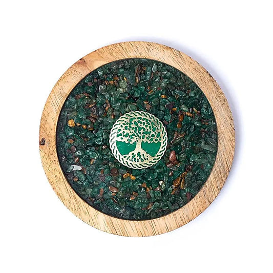 Underlägg trä livets träd, aventurin &amp; tigeröga