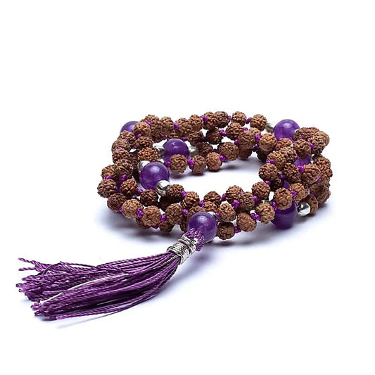 Mala "Rudraksha &amp; Ametist" 108 pärlor