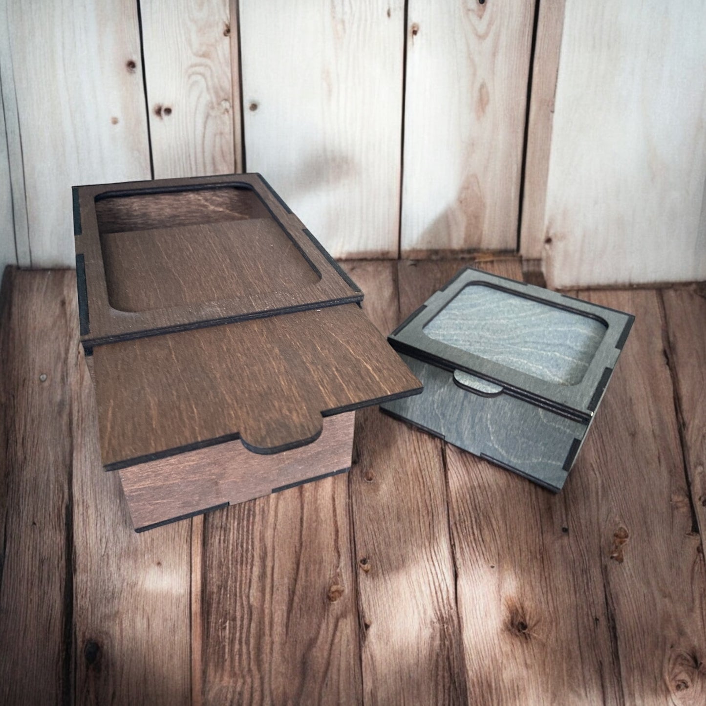 Låda med skjutbart lock - oljad - olika storlekar