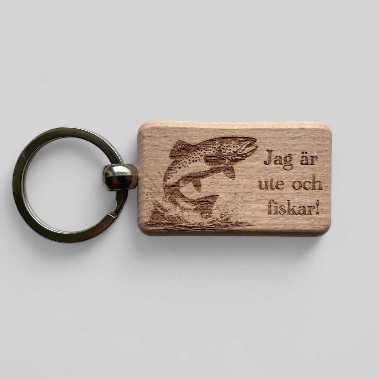 Nyckelring, rektangulär, 32 x 52mm, bok - med gravyr