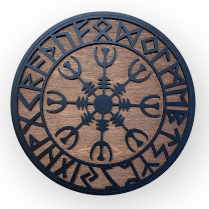 Väggdekoration – Vikingasjöld med Runor &amp; Vikingakompass 🛡️✨ - Typ 4, Vers. 3