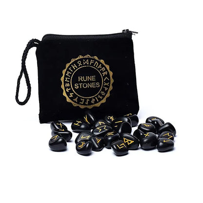 Runor Orakelset Svart Agat i Samtpåse - 25st.x20mm