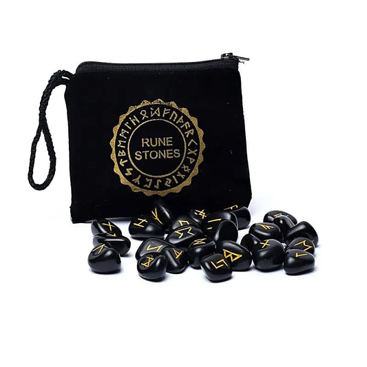 Runor Orakelset Svart Agat i Samtpåse - 25st.x20mm